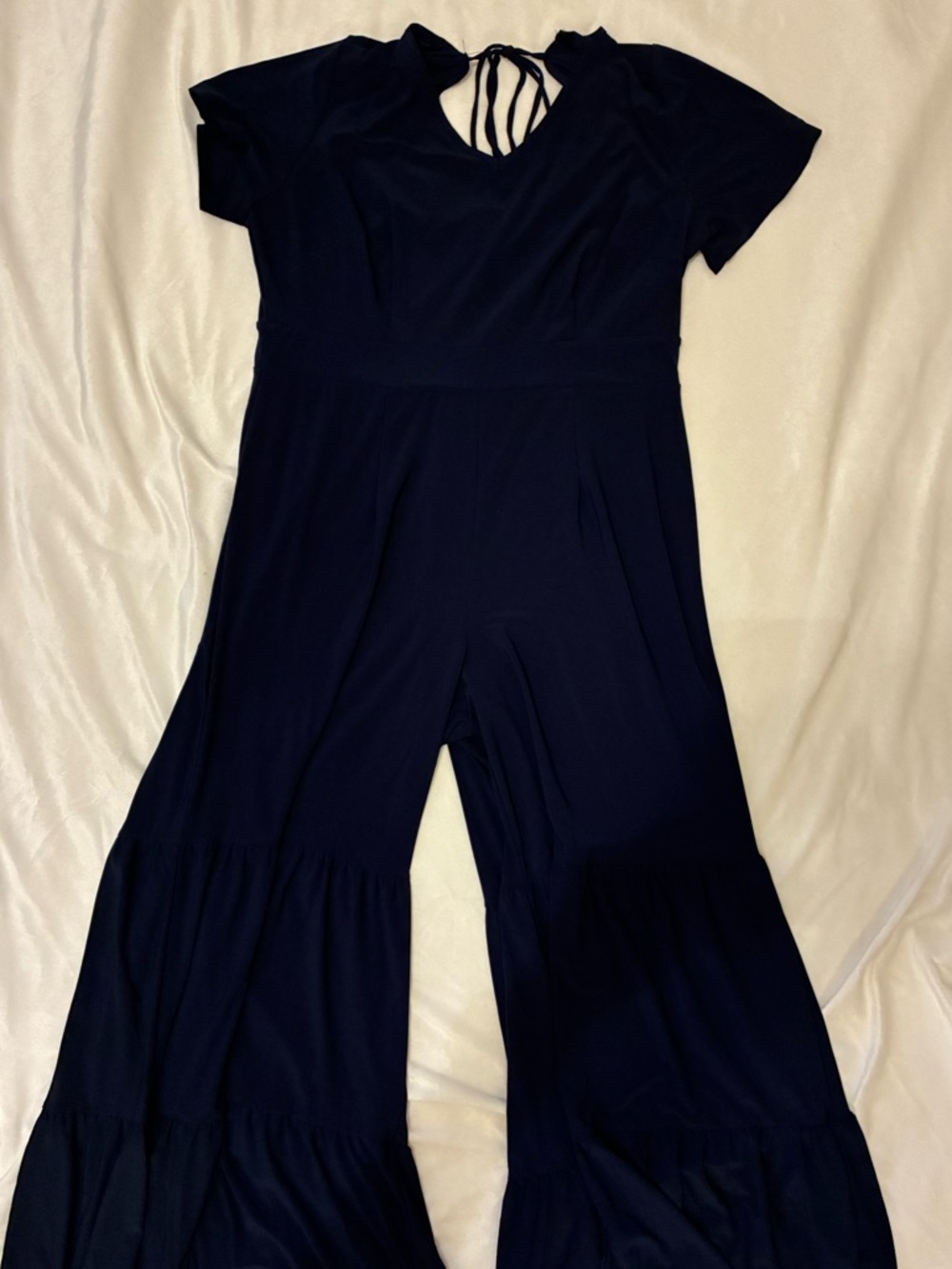 Women's Navy Short Sleeve Wide-Leg Jumpsuit